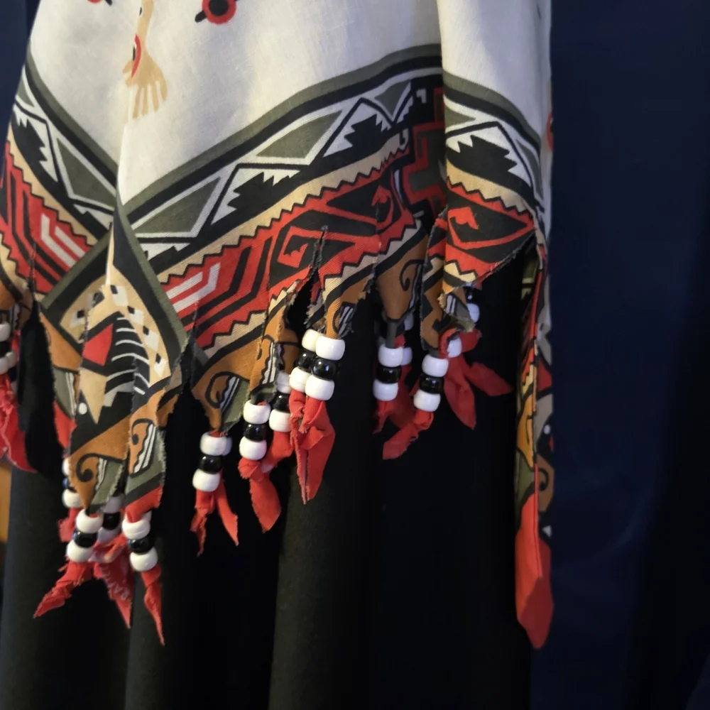 Triangle Shawl Wrap Southwestern Print Beaded Fringe  Boho Festival Western Vibe